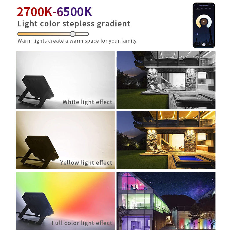 Lot de 2 projecteurs LED d'extérieur 30 W RGBCW, Wi-Fi, Bluetooth, RGBCW, 2 700 K-6 500 K, 16 millions de couleurs, éclairage paysager LED, étanchéité IP66