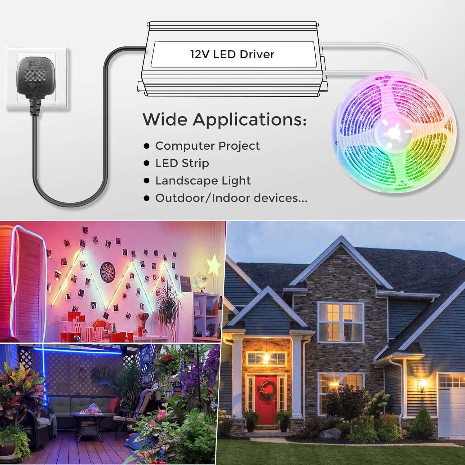 Wasserdichtes 12-V-LED-Netzteil, 175–265 V Eingang, 200–500 W, Einzel-/Doppelkabelausgang, LED-Treiber für den Außenbereich, CE/RoHS/FCC – UK/EU-Stecker und Kabeloptionen