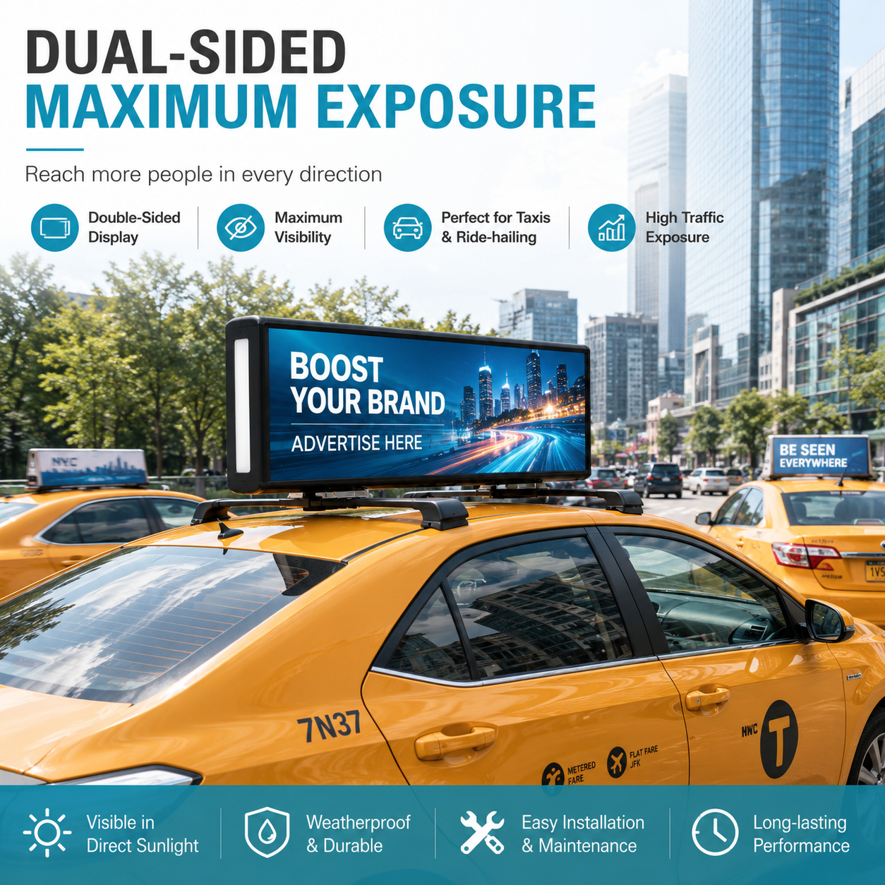 Taxi Roof-Mounted Dual-Face LED Advertising Display Outdoor High Brightness, Network Cluster Control