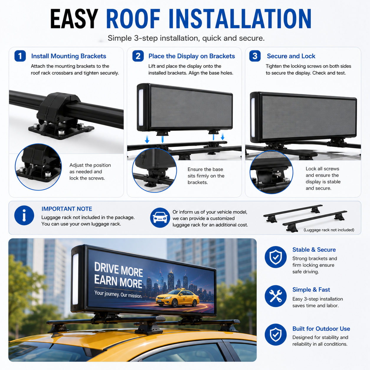 Taxi Roof-Mounted Dual-Face LED Advertising Display Outdoor High Brightness, Network Cluster Control