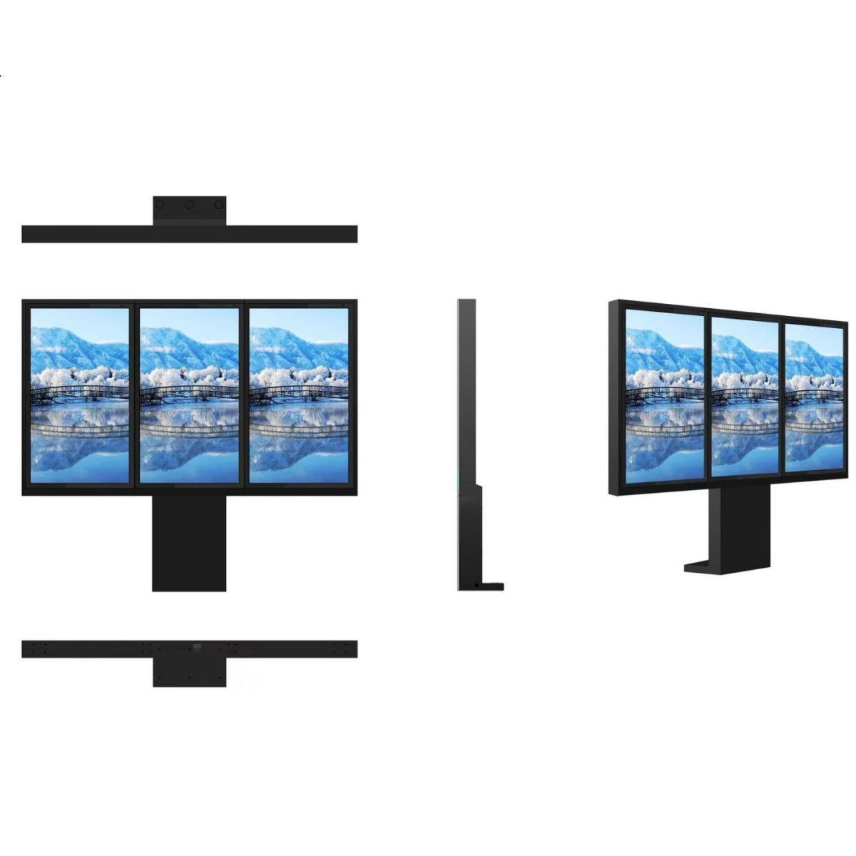 2500-Nit IP66 Outdoor High-Brightness LCD Digital Signage | Triple Side-by-Side Screens | 43", 49" & 55" | Floor-Standing | Optional Touchscreen