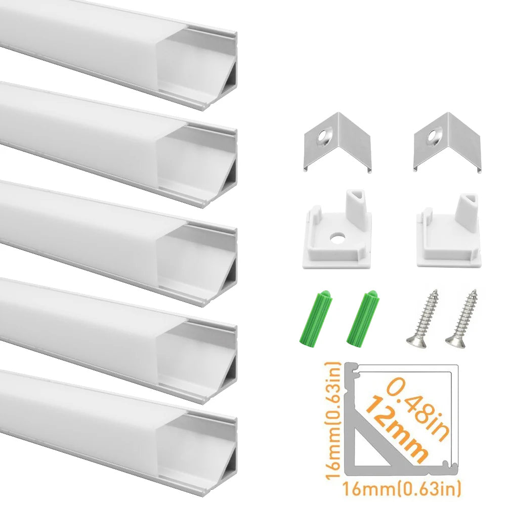 Profilé LED en V V01-A – 12 mm | Argenté / Noir | Cache blanc laiteux | Avec accessoires d'installation | Profilé aluminium robuste – 1 m / 2 m / 3 m | Paquet de 50 / 100