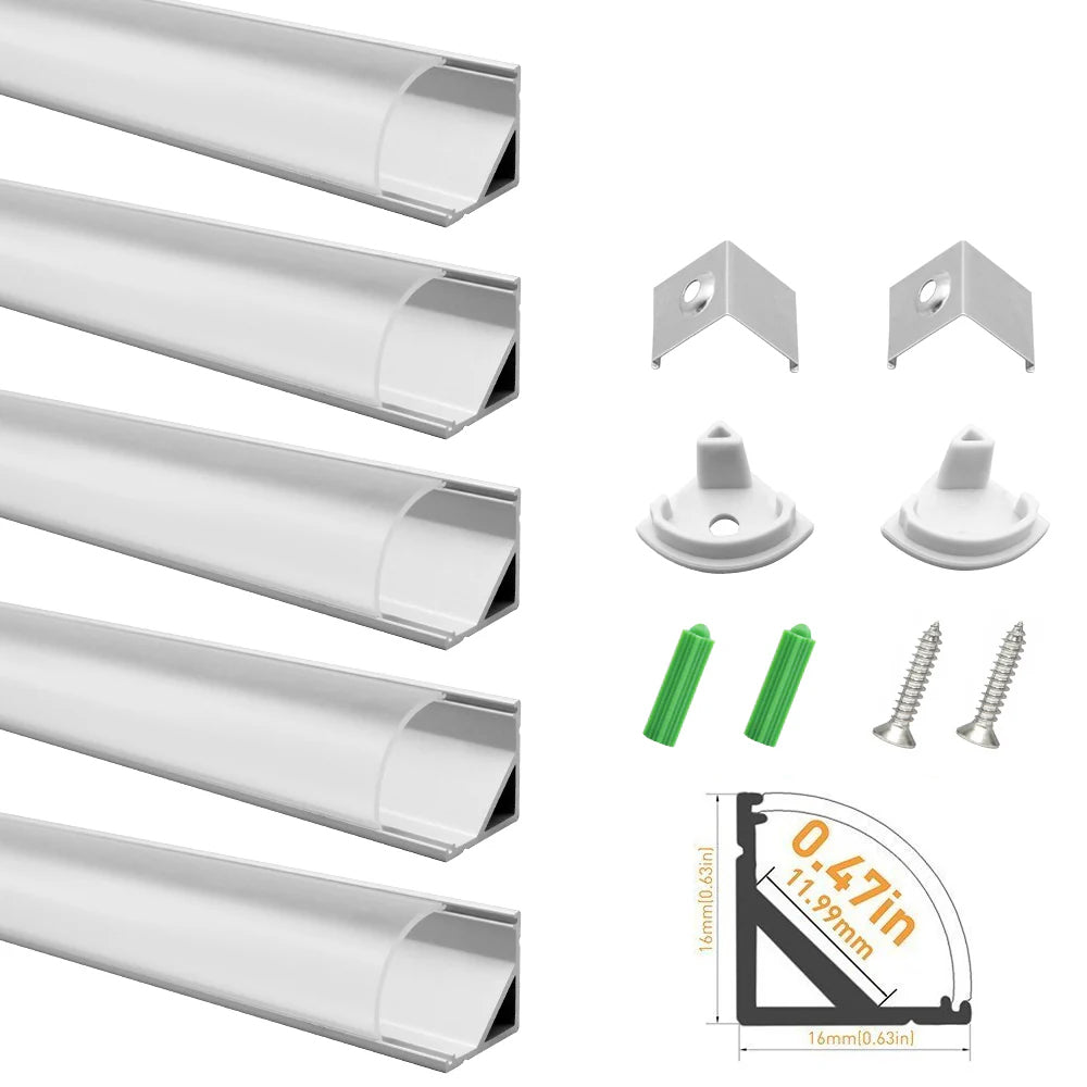 Profilé LED en V V02-A – 12 mm | Argenté / Noir | Cache blanc laiteux | Avec accessoires d'installation | Profilé aluminium robuste – 1 m / 2 m / 3 m | Paquet de 50 / 100