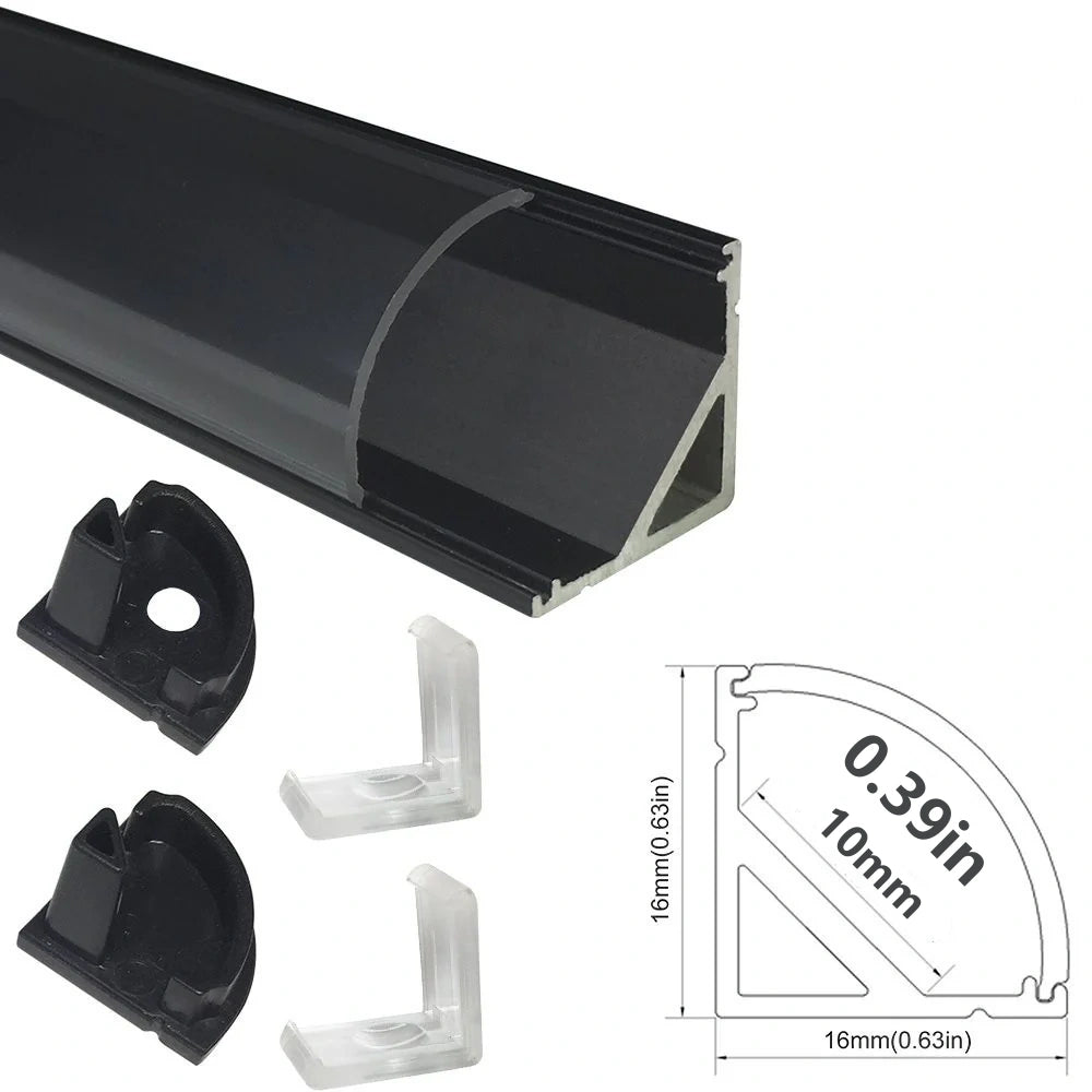 V Shape LED Channel V02-B – 10mm | Silver / Black | Milky White Cover | With Installation Accessories | – Standard Aluminum Profile – 1m / 2m / 3m | 50 / 100-Pack