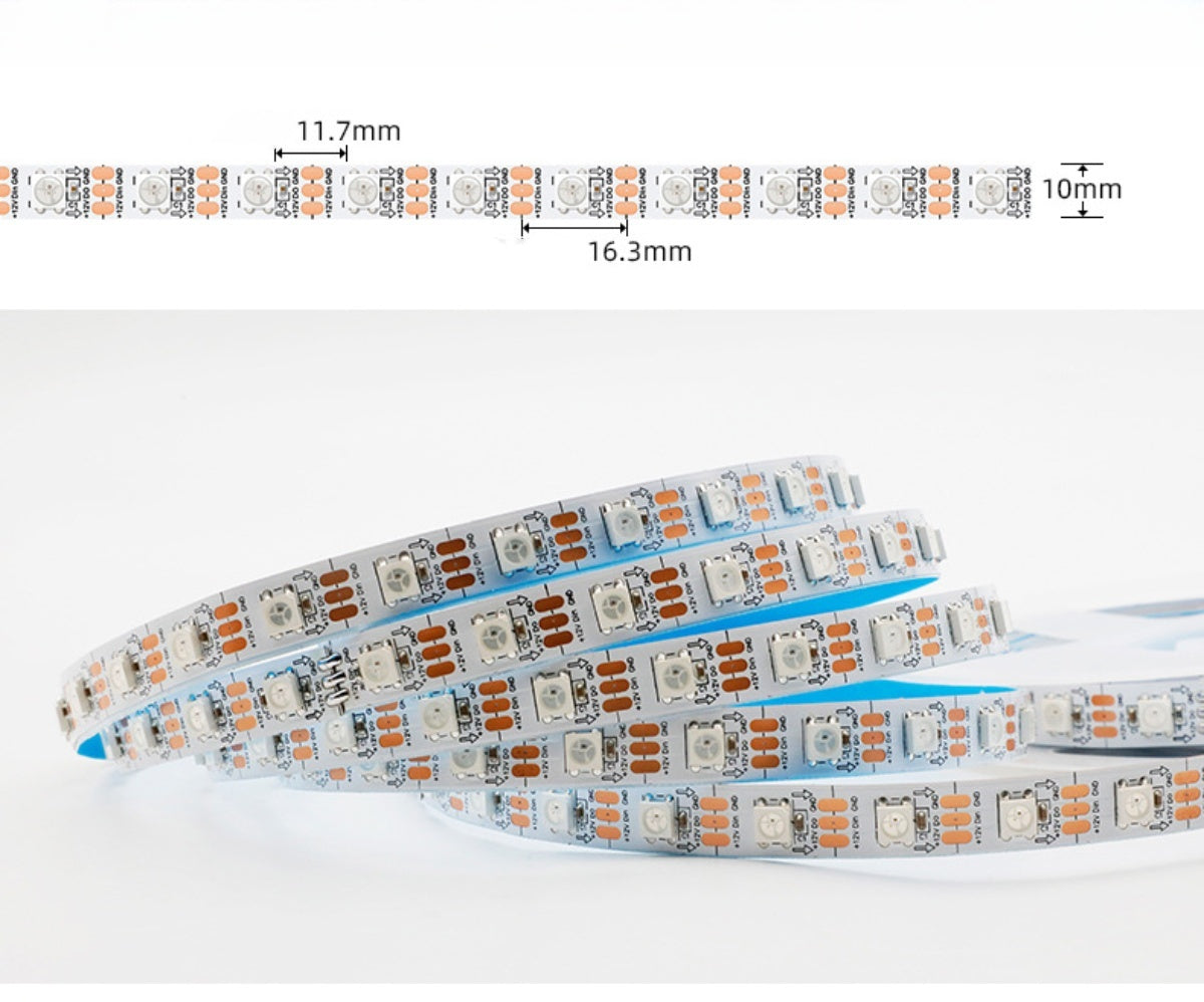DC12V WS2812 RGBIC LED Strip Light - 10mm PCB | SMD5050 Individually Addressable | 30 / 60 LEDs/M | White PCB |  IP00 / IP65 / IP67 | Flowing Multicolor LED Strip for Party, Decoration, Home DIY Lighting Projects | 5/50M