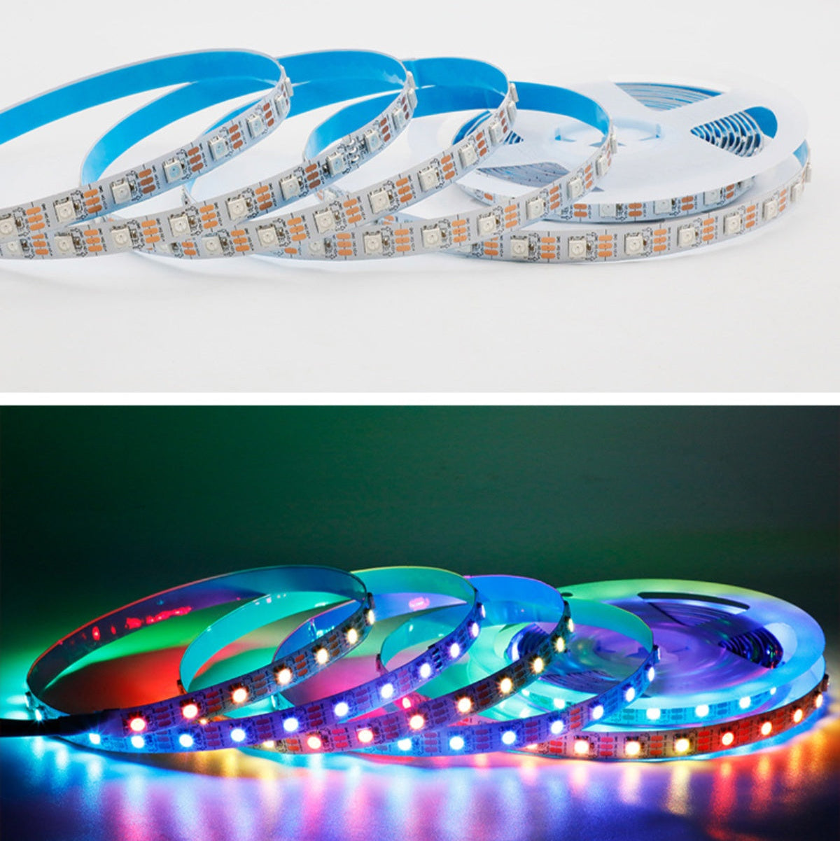 DC12V WS2815 RGBIC LED Strip Light - 10mm PCB | SMD5050 Individually Addressable | Breakpoint Resume | 30 / 60 / 96LEDs/M | White PCB |  IP00 / IP65 / IP67 | Flowing Multicolor LED Strip for Party, Decoration, Home DIY Lighting Projects | 5/50M