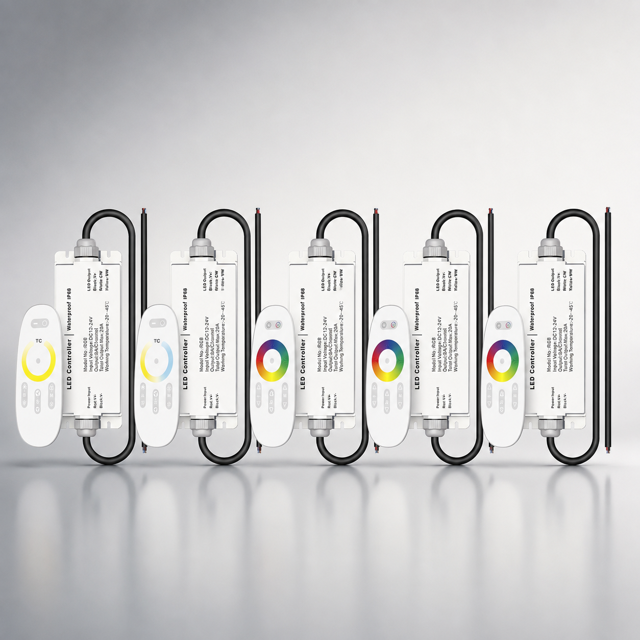 IP68 Waterproof Wireless LED Strip Controller DC 12–24V, 6A/Channel, Single Color, CCT, RGB, RGBW & RGB+CCT Options with Remote & Music Modes