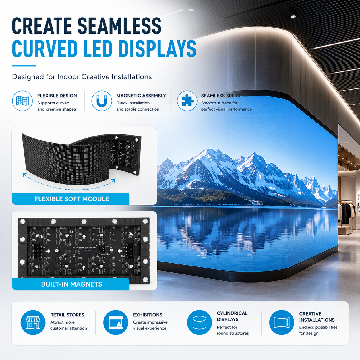 IF-2S Series Indoor Flexible LED Module – P1.25 | 240×120mm | SMD | Soft Back Shell with Magnet | 600nits