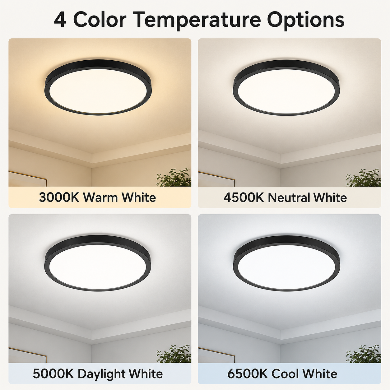 AC 110–130 V runde LED-Deckenleuchte – Schwarz – 18 W / 24 W / 32 W Optionen – 3000 K / 4500 K / 5000 K / 6500 K – Deckenleuchte zur Unterputzmontage – Lokaler Lagerbestand (USA)