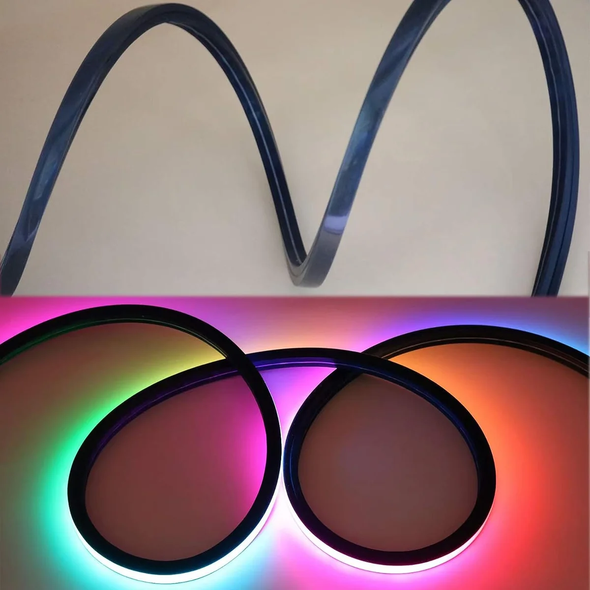 S Series S1010 Black Standard Install LED Neon Light Housing | 10×10mm Top Emitting silicone neon housing | IP67 Waterproof | 6mm PCB Width | Dark Interior Gaming Room Modern Bar | 5M/50M