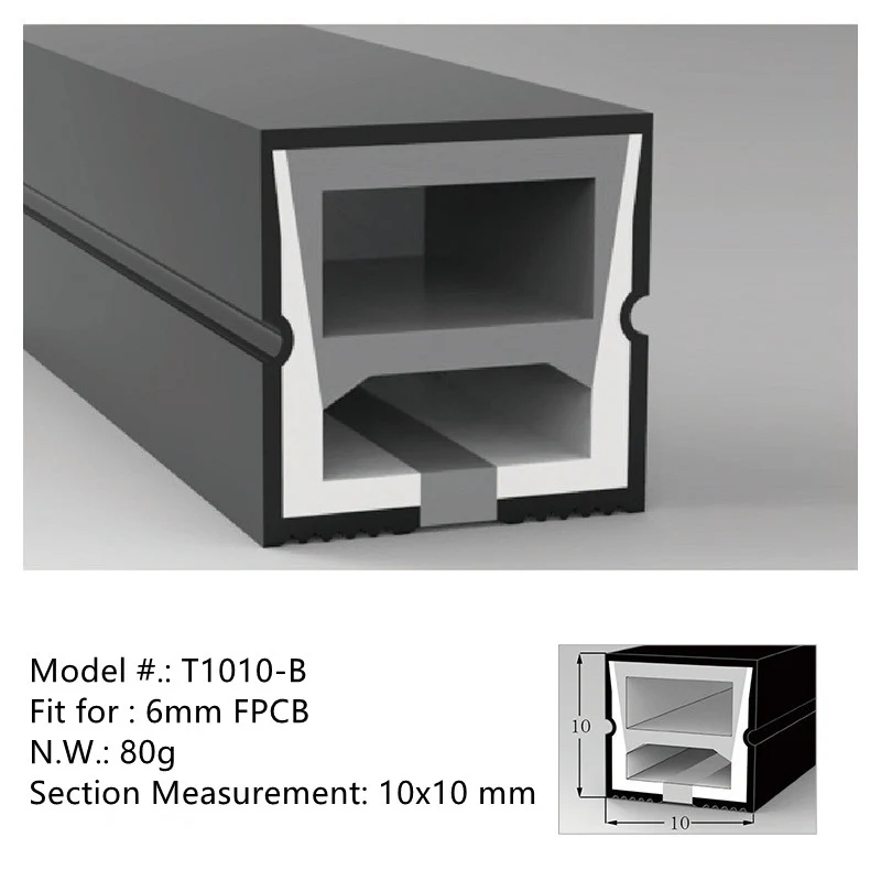 S Series S1010 Black Standard Install LED Neon Light Housing | 10×10mm Top Emitting silicone neon housing | IP67 Waterproof | 6mm PCB Width | Dark Interior Gaming Room Modern Bar | 5M/50M
