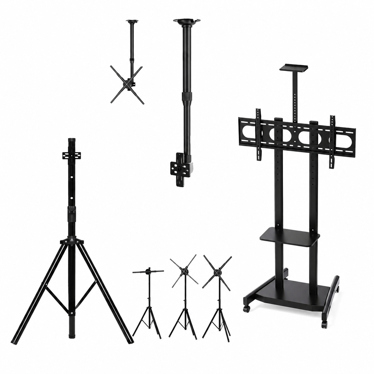 3D Hologram Fan LED Display Mounting Brackets | LED Hologram Projector | Tripod Floor Stand / Ceiling Mount Bracket / Heavy-Duty Steel Frame | Black Finish | Height Range 60cm to 200cm (23.6–78.7 inch)