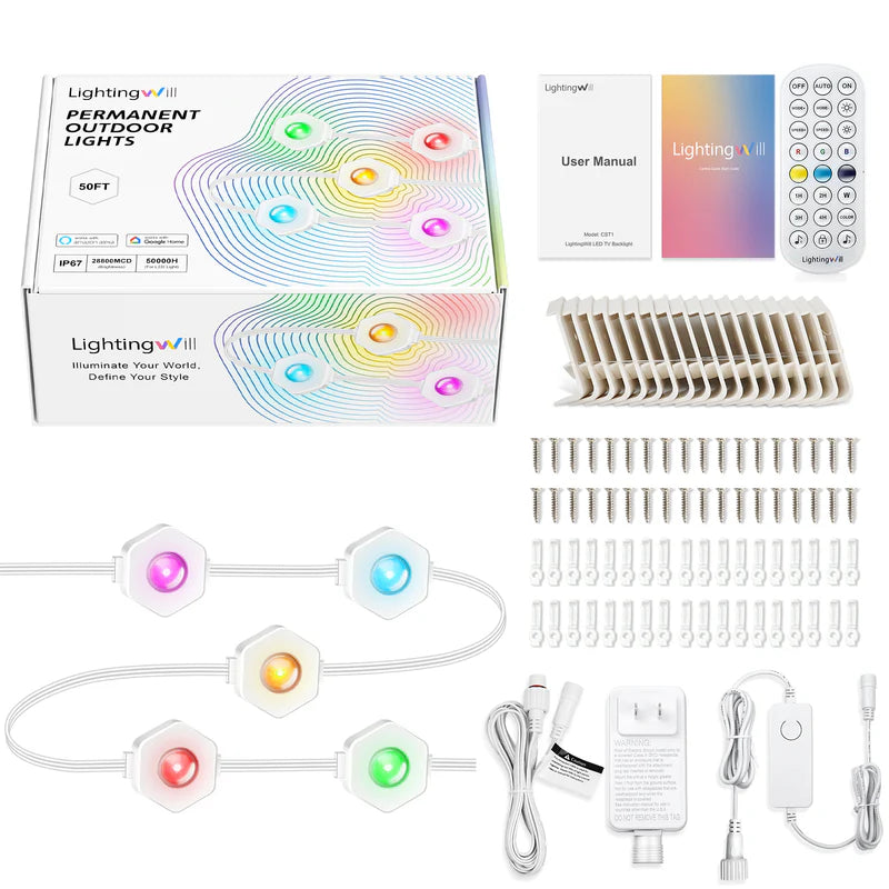 LightingWill OL1 Permanent Outdoor Lights: Multi-Functional Holiday Lighting with a Variety of Lighting Modes to Create a Warm Atmosphere, Gardens, Porches, and Any Outdoor Space | Durable, Energy-Efficient, and Long-Lasting Outdoor Lighting Solution