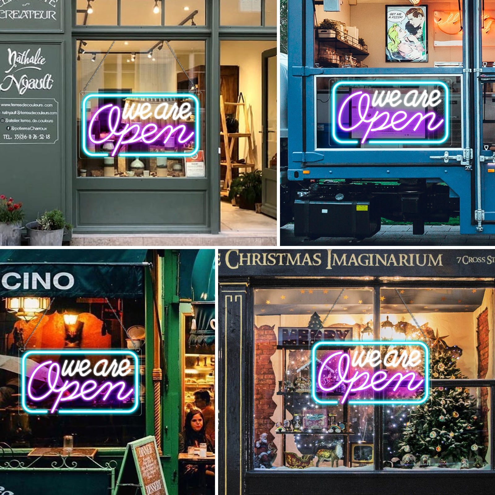 Wir haben geöffnet – Neonschild – 5 Leuchtfarbenoptionen | 42×23 cm (17×9 Zoll) | Fensteraufhängung | Plug &amp; Play für Schaufenster