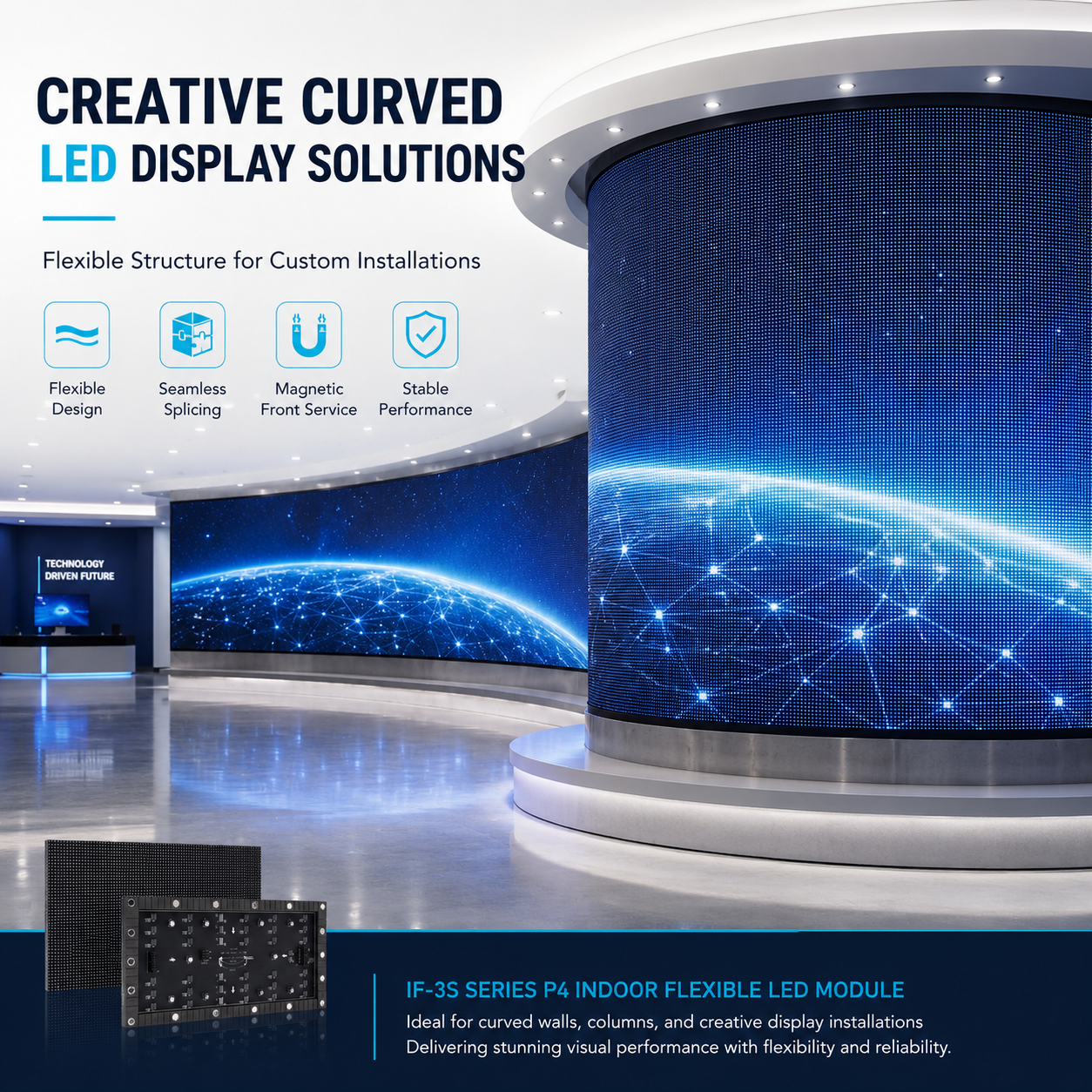 IF-3S Series Indoor Flexible LED Module – P4 | 320×160mm | SMD | Soft Back Shell with Magnet | 600nits
