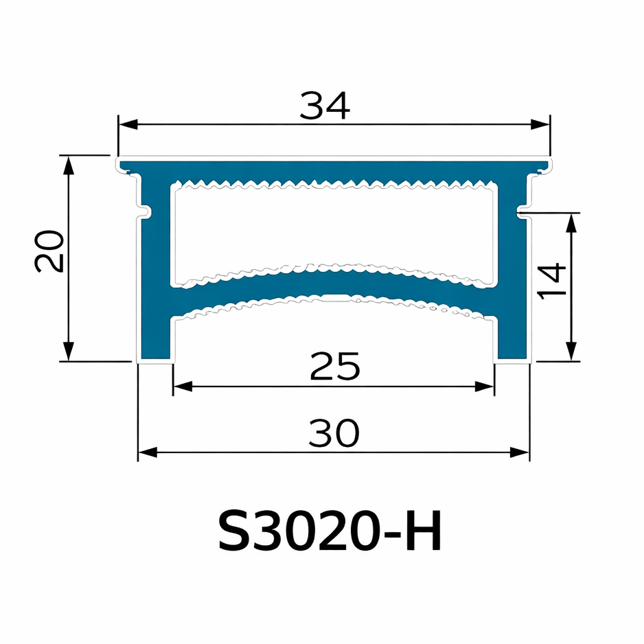 30×20mm Quick Install Neon Light Housing - S3020-H Black Full-Transparent | Max Strip Width ≤25 mm | Silicone Cover LED Channel System | Double-Chamber Top-Emitting Neon Diffuser | for Cove Lighting, Accent Lighting & Ambient Lighting | 164FT/50M