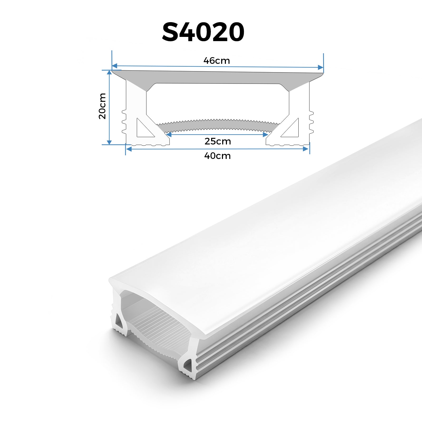 40×20mm Quick Install Neon Light Housing - S4020 Silicone LED Channel System | Max Strip Width ≤25 mm | Reinforced Side Support Structure | for LED Signage, Channel Letter Signs & Neon Sign Lighting | 164FT/50M
