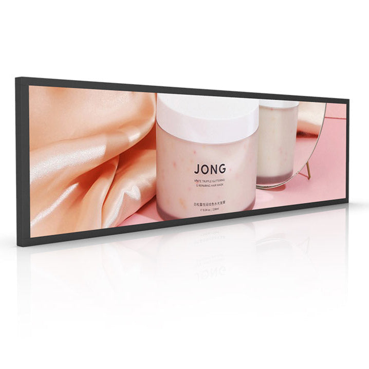 Écran LCD Android ultra-large de 37,6 pouces (920 × 258 mm) pour les rayons des magasins | Gestion de contenu cloud, applications et USB