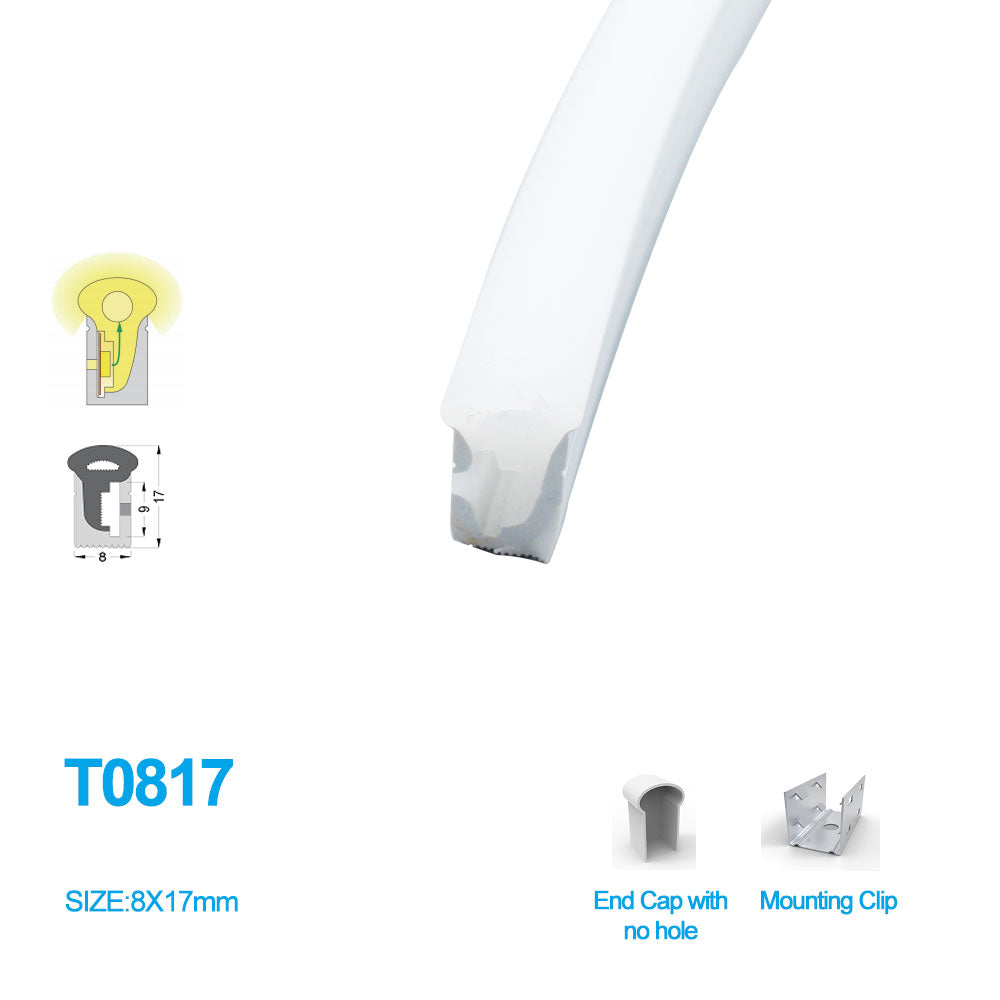 Neon Light Housing – S0817 Side Edge Lighting | 8x17mm Silicone LED Channel System | IP67 Waterproof | 8mm PCB Width | 164FT/50M