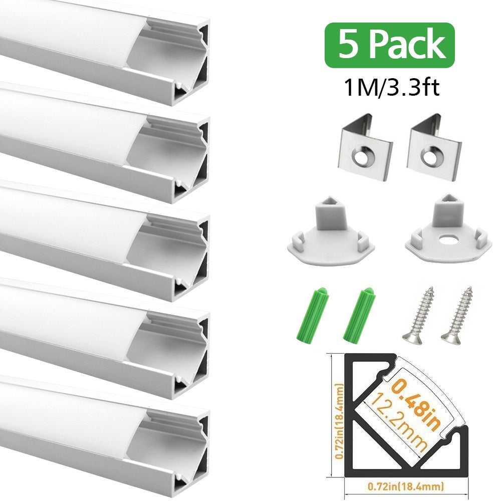 V-förmiger LED-Kanal V03-A – 12 mm | Silber / Schwarz | Milchweiße Abdeckung | Mit Installationszubehör | – Standard-Aluminiumprofil – 1 m / 2 m / 3 m | 50er-/100er-Pack
