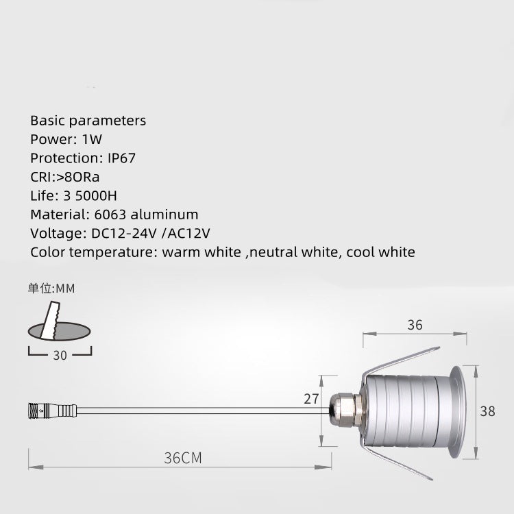 Lot de 8 lampes LED étanches IP67, 1 W, 12-24 V CC/CA, intensité variable, éclairage d'extérieur pour jardin, cour, avec lentille antireflet profonde