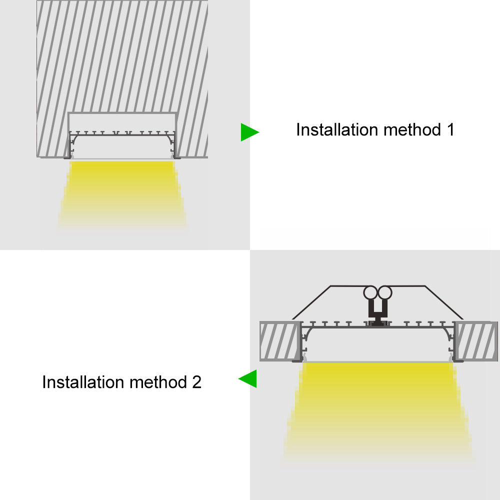Breiter LED-Einbau-Aluminiumkanal H15050B – 125 mm Innenbreite | Silber | Milchweiße Abdeckung | Mit Installationszubehör | – Bündige Montage, lineare Bürobeleuchtung – 1 m / 2 m | 10er-/20er-Pack