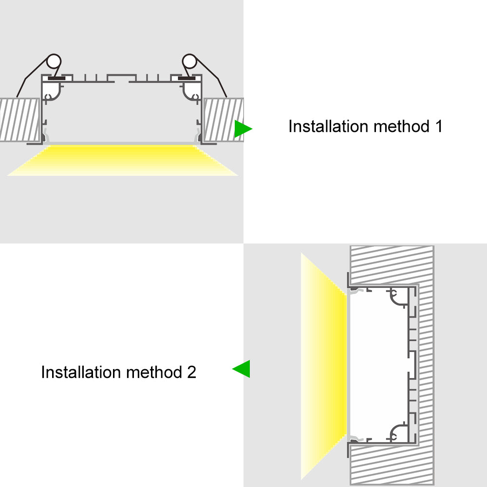 Breiter LED-Einbau-Aluminiumkanal H7635AB – 53 mm Innenbreite | Silber | Milchweiße Abdeckung | Mit Installationszubehör | – Unterputz-Linearbeleuchtung für Büros – 1 m / 2 m | 10er-/20er-Pack 