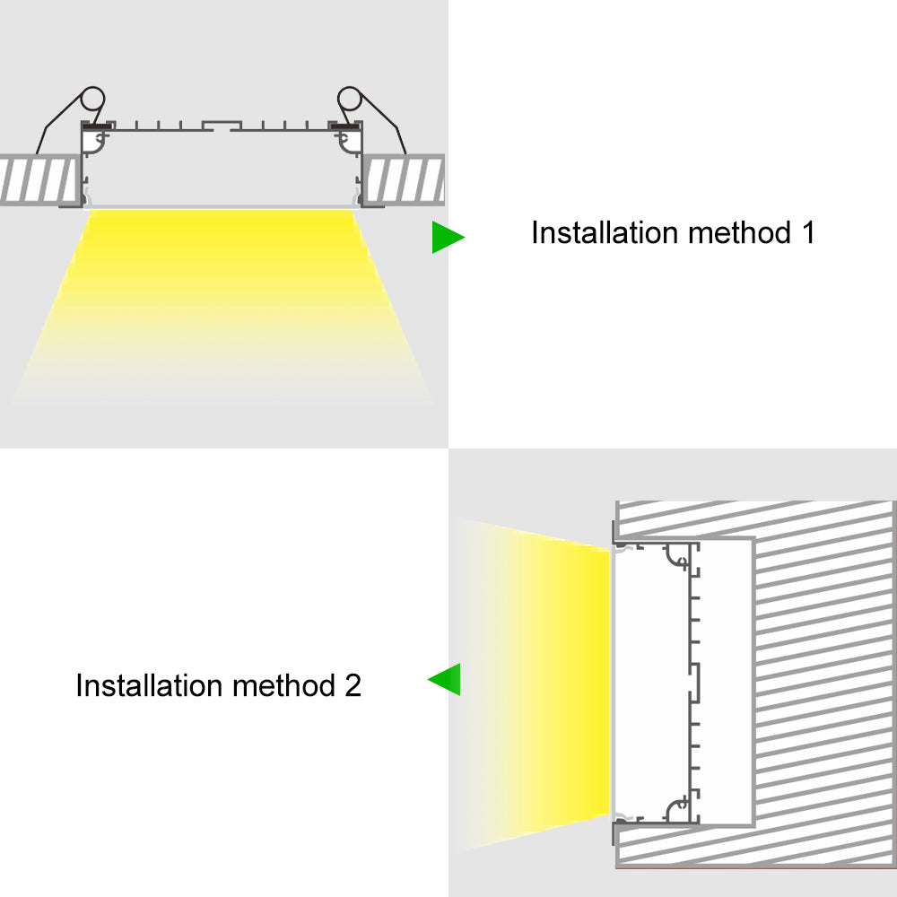 Wide Recessed LED Aluminum Channel H10235B – 80mm Inner Width | Silver | Milky White Cover | With Installation Accessories | – Flush Mounting Linear Office Lighting – 1m / 2m | 10 / 20-Pack