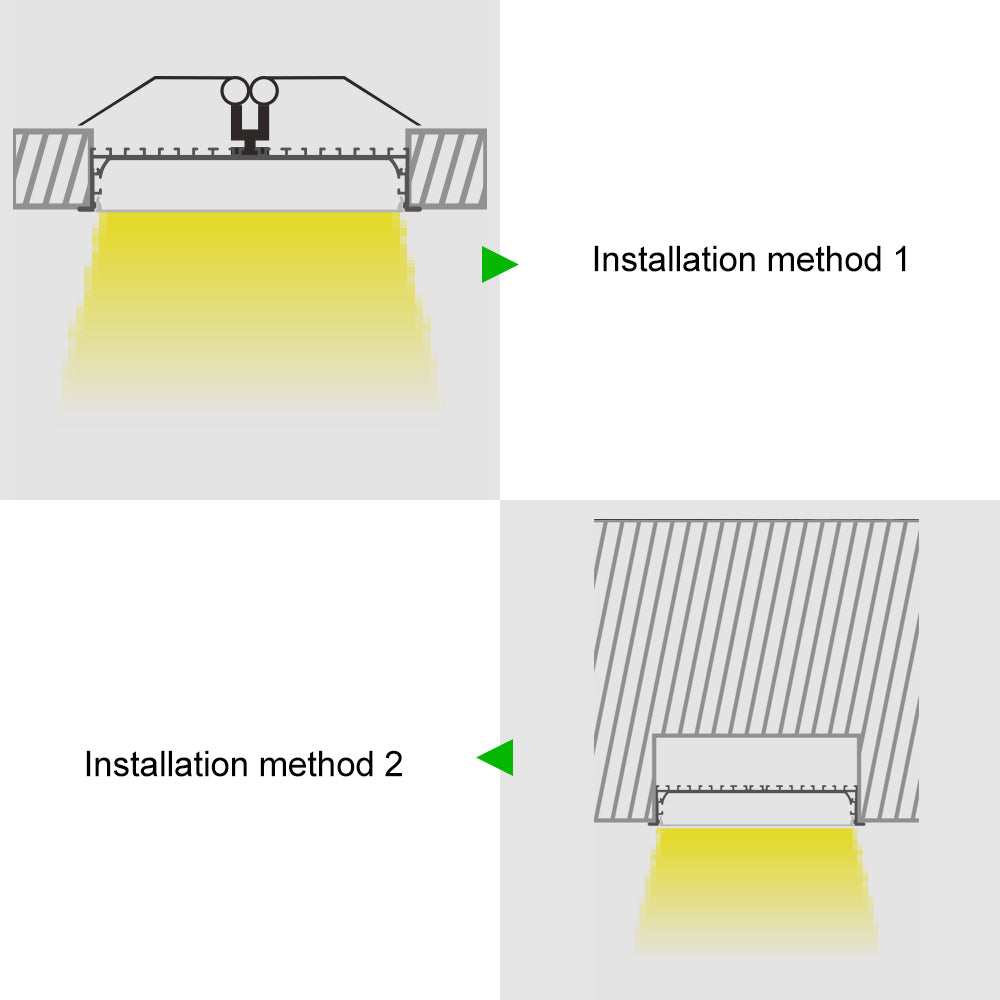 Profilé LED encastré large en aluminium H20050B – Largeur intérieure 173 mm | Argent | Cache blanc laiteux | Avec accessoires d'installation | Éclairage linéaire de bureau encastré – 1 m/2 m | Lot de 10/20 