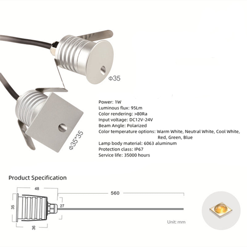 Lot de 8 lampes LED pour marches d'escalier, rondes ou carrées, étanches, à intensité variable, en aluminium 6063, 1 W, 12-24 V CC, IP67