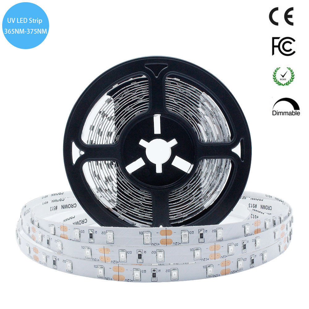 Bande lumineuse LED UV 365 nm 370 nm SMD2835-300 12 V 60 LED par mètre pour le durcissement et la validation des devises
