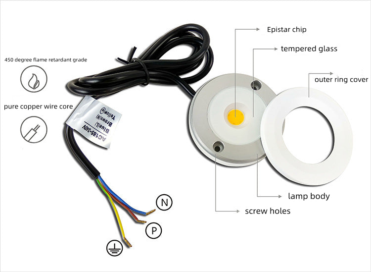 2er-Pack wasserdichte LED-Puck-Leuchten – 3 W | Warm-/Tageslichtweiß | Weiß/Silber/Schwarz | Festverdrahtet | Dimmbar mit kompatiblem Dimmer | AC 110 V/220 V | Klebemontage 