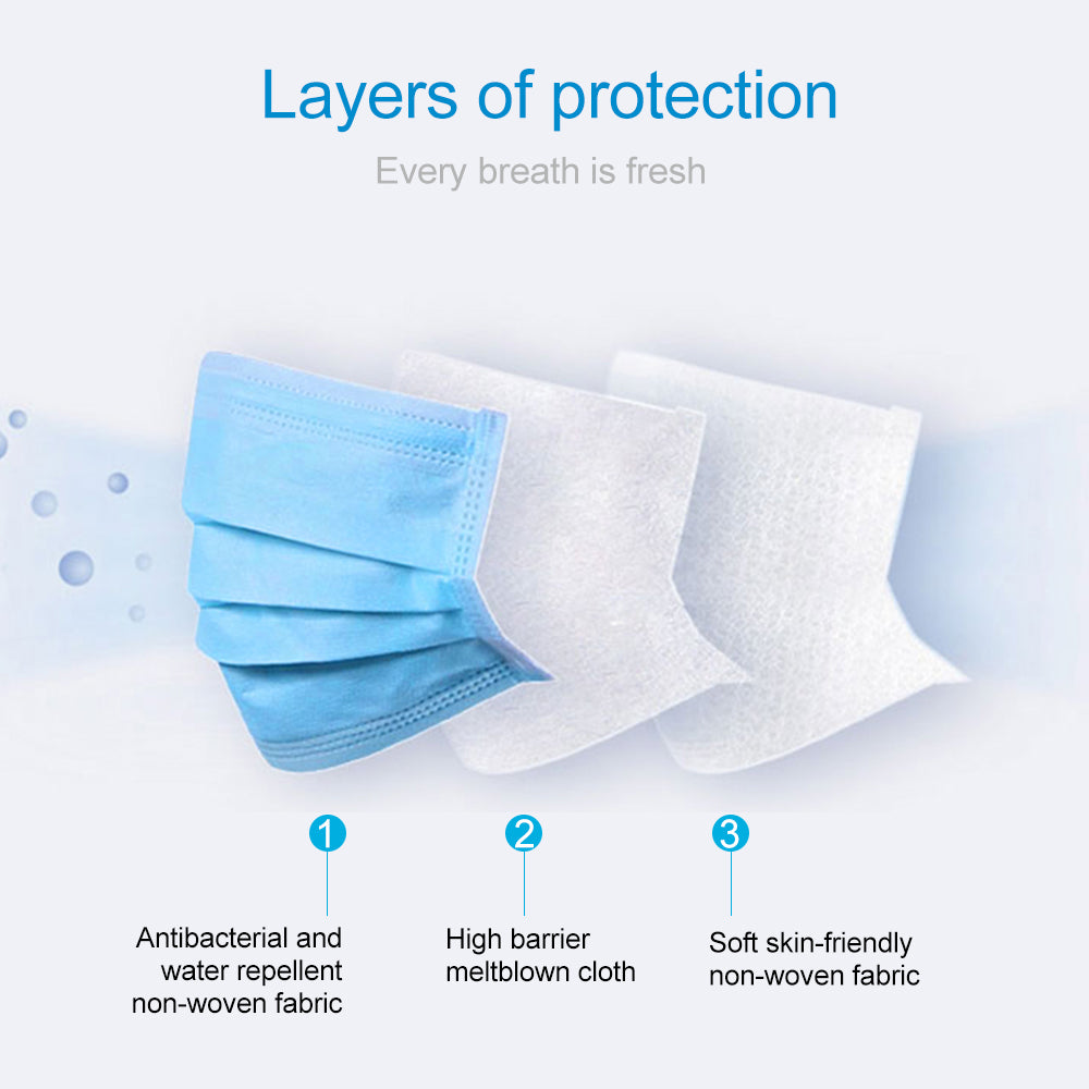 Lot de 50 masques faciaux BFE95 %, filtre en coton 3 plis, protection médicale et sanitaire contre la poussière et les germes