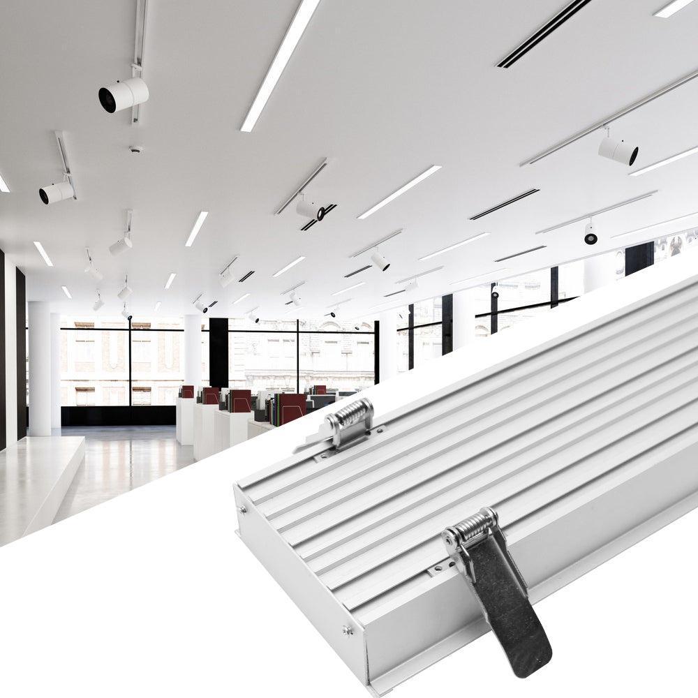Wide Recessed LED Aluminum Channel H10235B – 80mm Inner Width | Silver | Milky White Cover | With Installation Accessories | – Flush Mounting Linear Office Lighting – 1m / 2m | 10 / 20-Pack