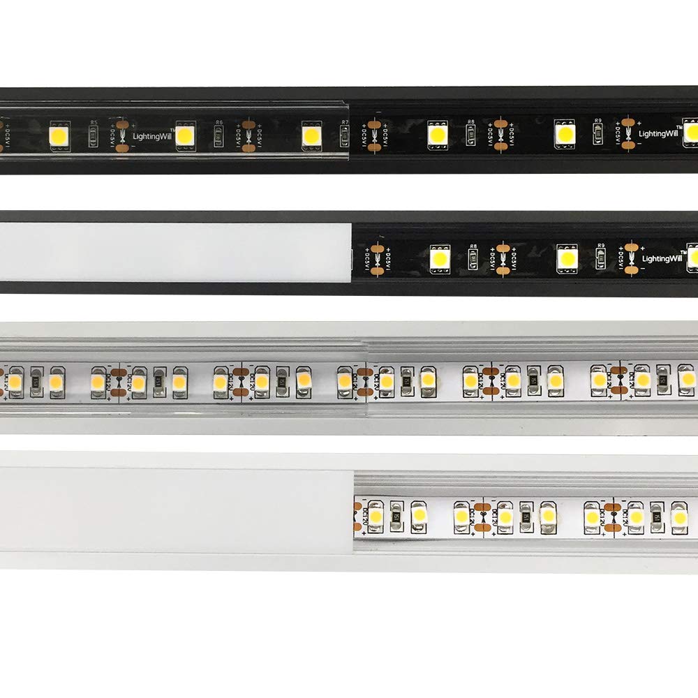 U-förmiger LED-Kanal U01-A – 12 mm | Silber / Schwarz | Milchweiße Abdeckung | Mit Installationszubehör | – Hochleistungs-Aluminiumprofil – 1 m / 2 m / 3 m | 50er-/100er-Pack