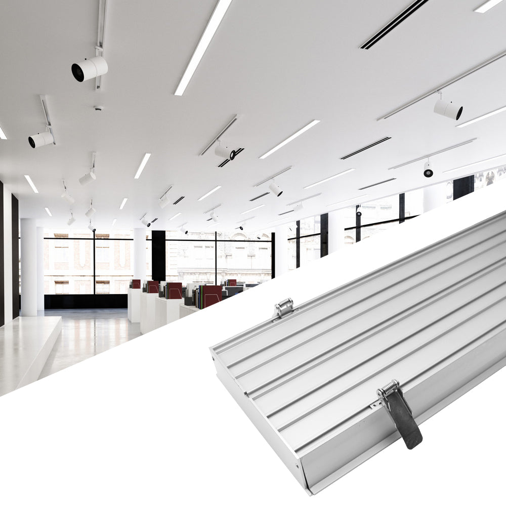 Profilé LED encastré large en aluminium H20050B – Largeur intérieure 173 mm | Argent | Cache blanc laiteux | Avec accessoires d'installation | Éclairage linéaire de bureau encastré – 1 m/2 m | Lot de 10/20 