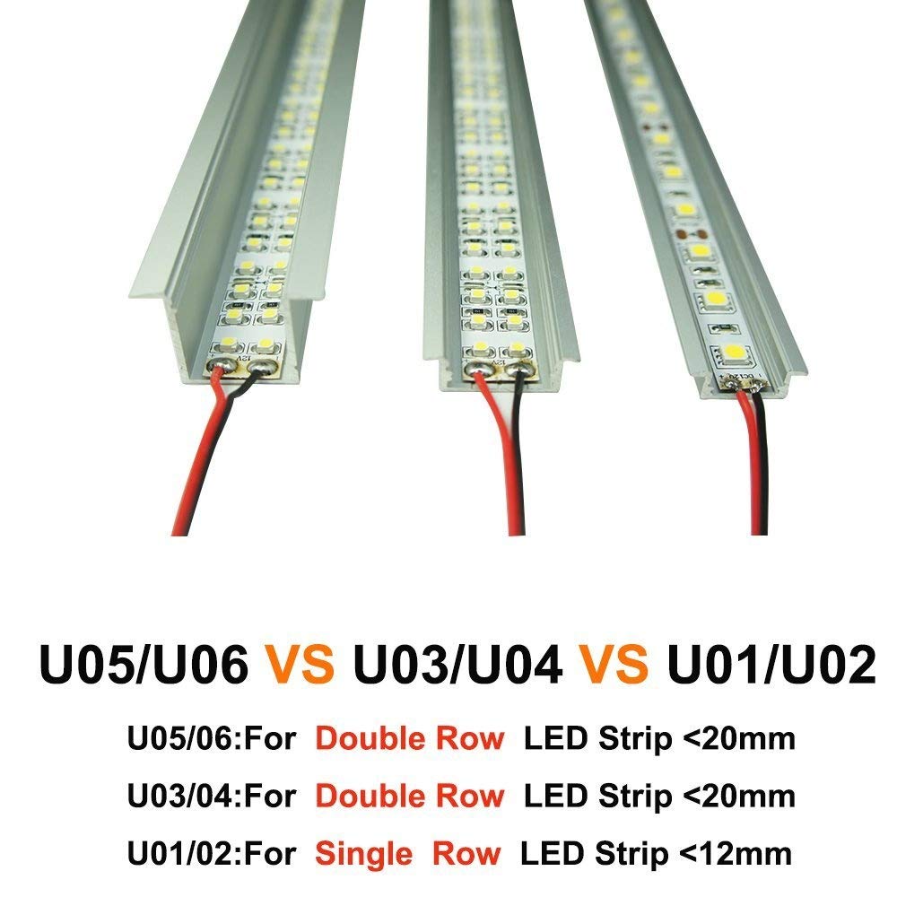 U Shape LED Channel U05-A – 20mm | Silver / Black | Milky White Cover | With Installation Accessories | – Heavy-Duty Aluminum Profile – 1m / 2m / 3m | 50 / 100-Pack