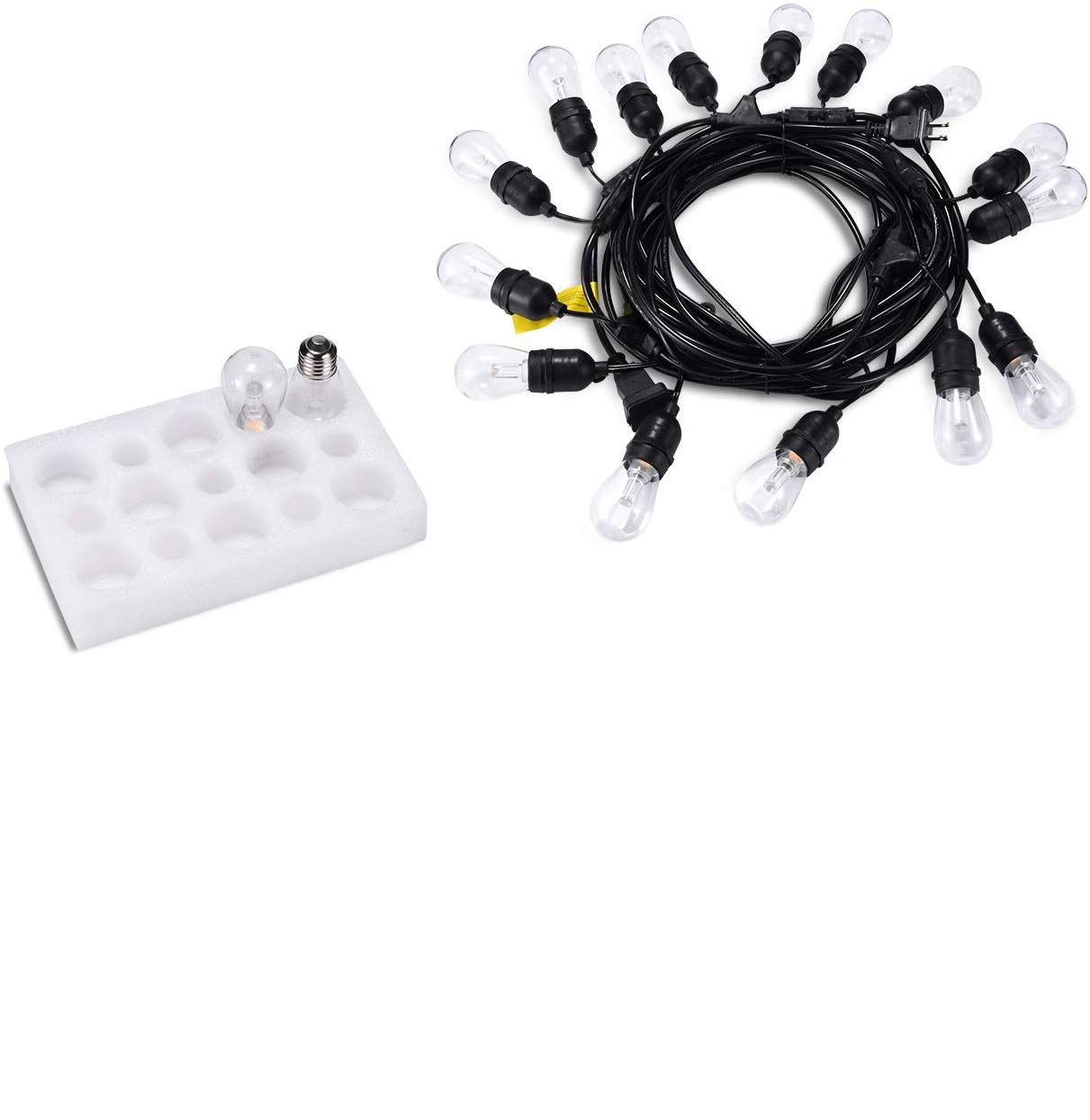 Guirlande lumineuse d'extérieur LED étanche à intensité variable, ampoules Edison 2 W, 14,6 m, luminaires commerciaux décoratifs pour terrasse, jardin, S14 noir, blanc chaud