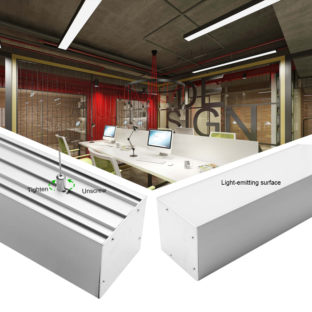 Wide Pendant LED Aluminum Channel H7676B – 54mm Inner Width | Silver | Milky White Cover | With Installation Accessories | – Suspension Mounting Linear Office Lighting – 1m / 2m | 10 / 20-Pack