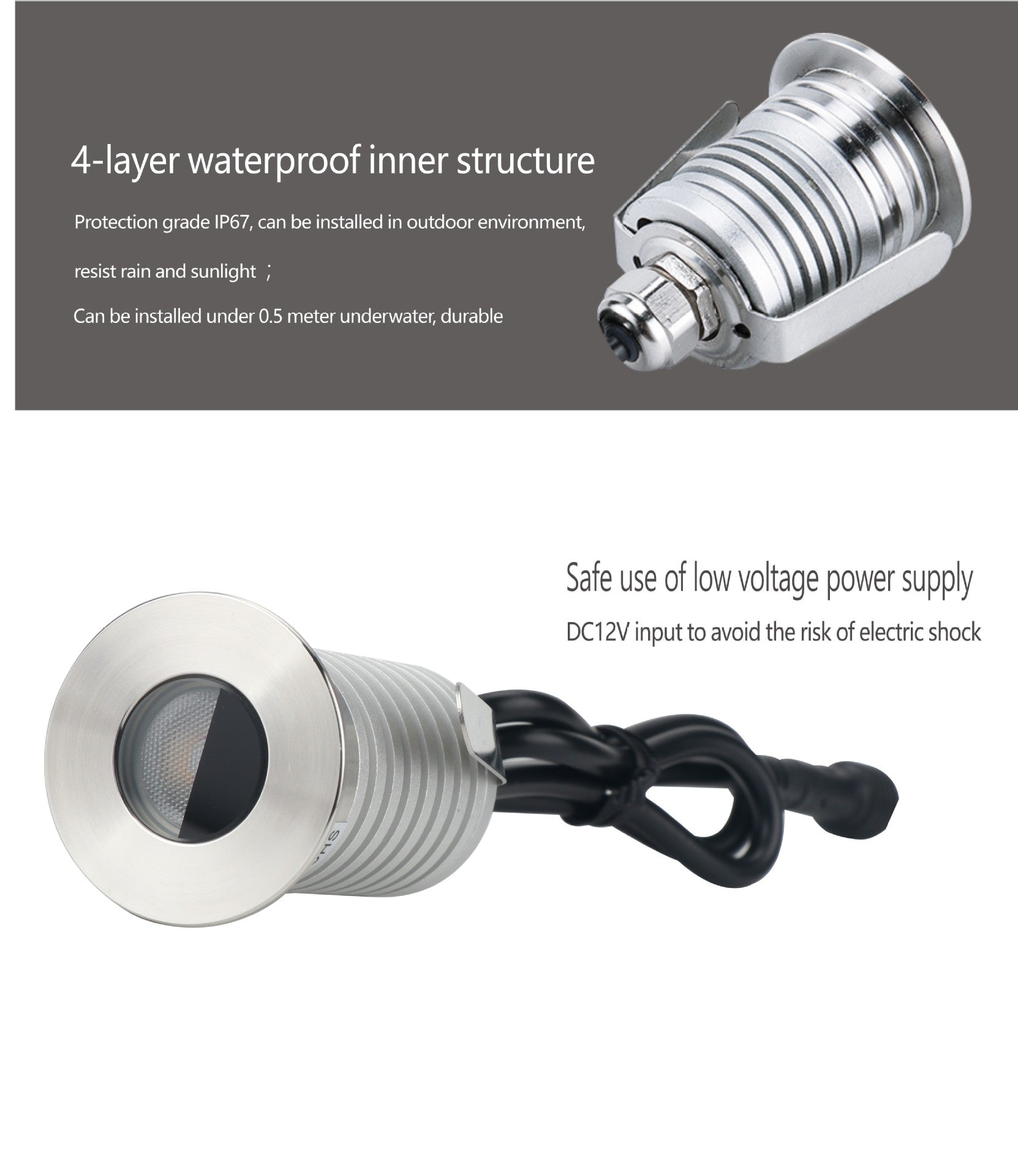 8er-Pack 1 W/3 W DC12–24 V IP67 LED-Stufenleuchte, Edelstahl, Bodeneinbau-LED-Leuchte mit blendfreier, halbmondförmiger, gebürsteter Linse