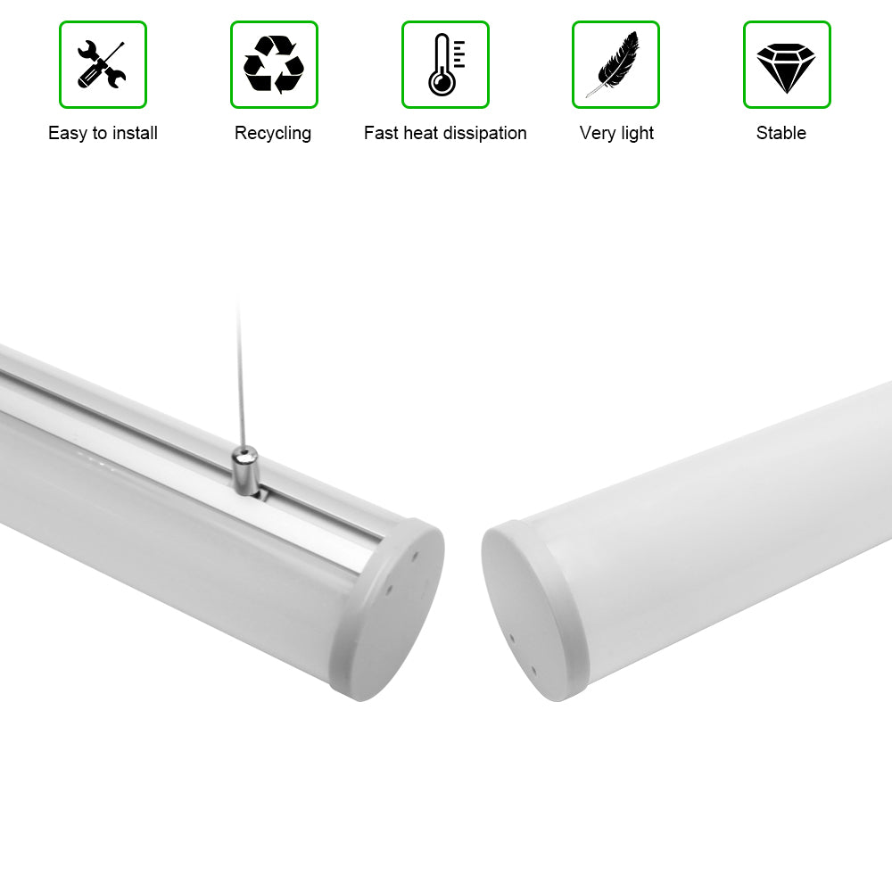 Rundes, extrudiertes, lineares LED-Aluminiumprofil D60-B – 60 mm Durchmesser | 30 mm Innenbreite | Silber | Milchweiße Abdeckung | Mit Installationszubehör | – 1 m / 2 m | 20er-/50er-Pack 
