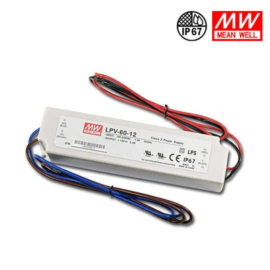 MEANWELL LPV Series IP67 Waterproof Switching Power Supply - 12V / 24V DC Output Voltage | 35W / 60W / 100W / 150W | AC90-264V | IP67 Waterproof | Plastic Housing | UL / CE Certified