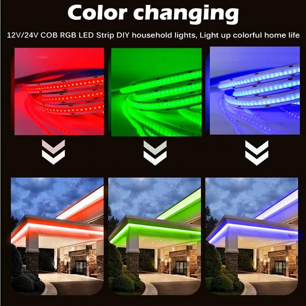 Bande LED multicolore FCOB 5 m, 840 LED/m, 14 W/m, 24 V, sans points, RVB