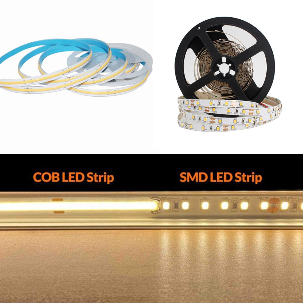8MM Wide COB Flexible LED Strip Light - 12V / 24V | 320 / 480 / 512 LEDs/M | 3000K / 4000K / 6500K / Red / Blue / Green / Pink / Yellow | 8mm PCB | CRI 80+ | Dot-Free Continuous Lighting | Non-Waterproof | for Cabinets,Kitchen Office Lighting | 5/50M