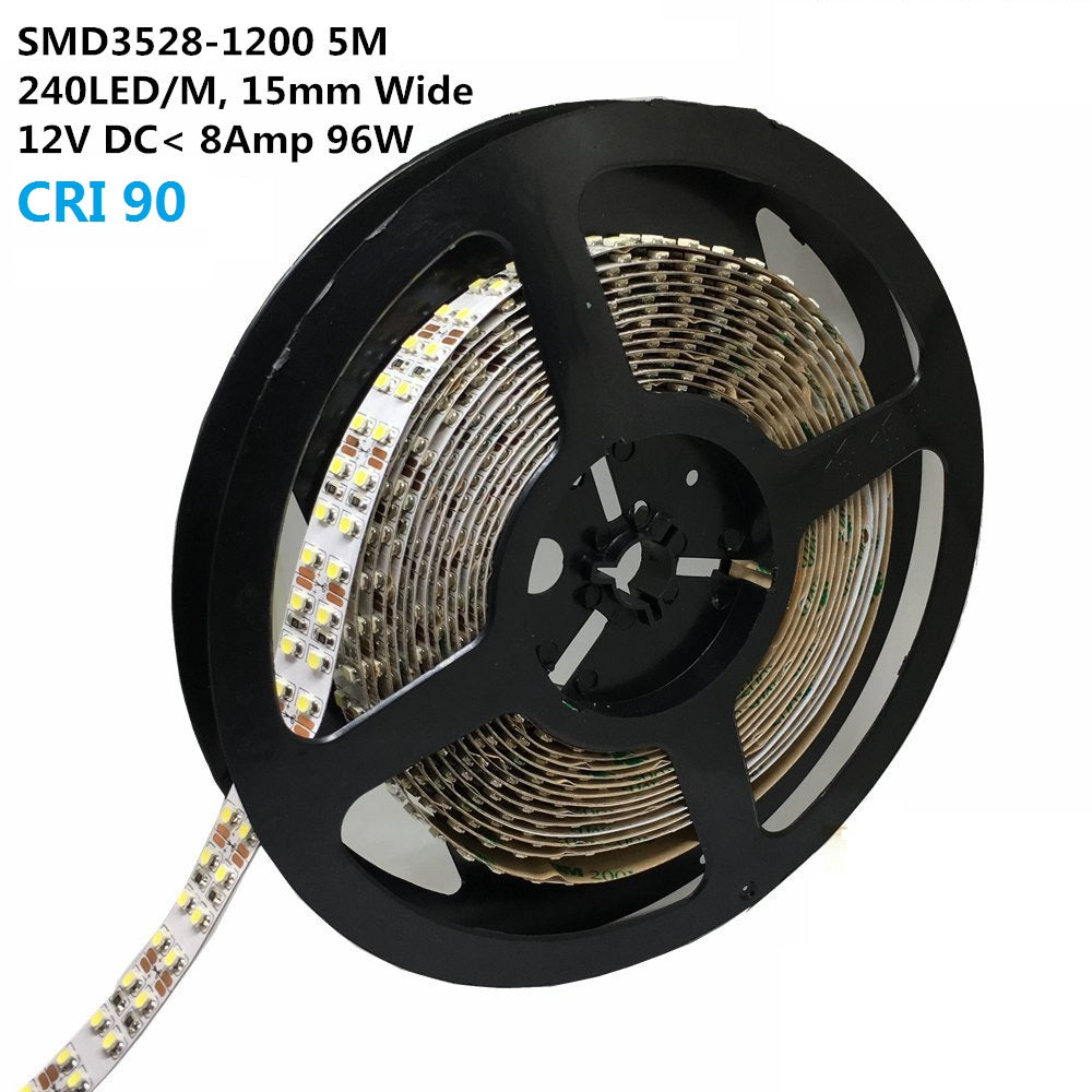 LED-Lichtstreifen mit hohem CRI90, SMD3528-1200, 240 LEDs, 1200 lm pro Meter, zweireihige flexible LED-Streifen, 15 mm breites 12-V-Band