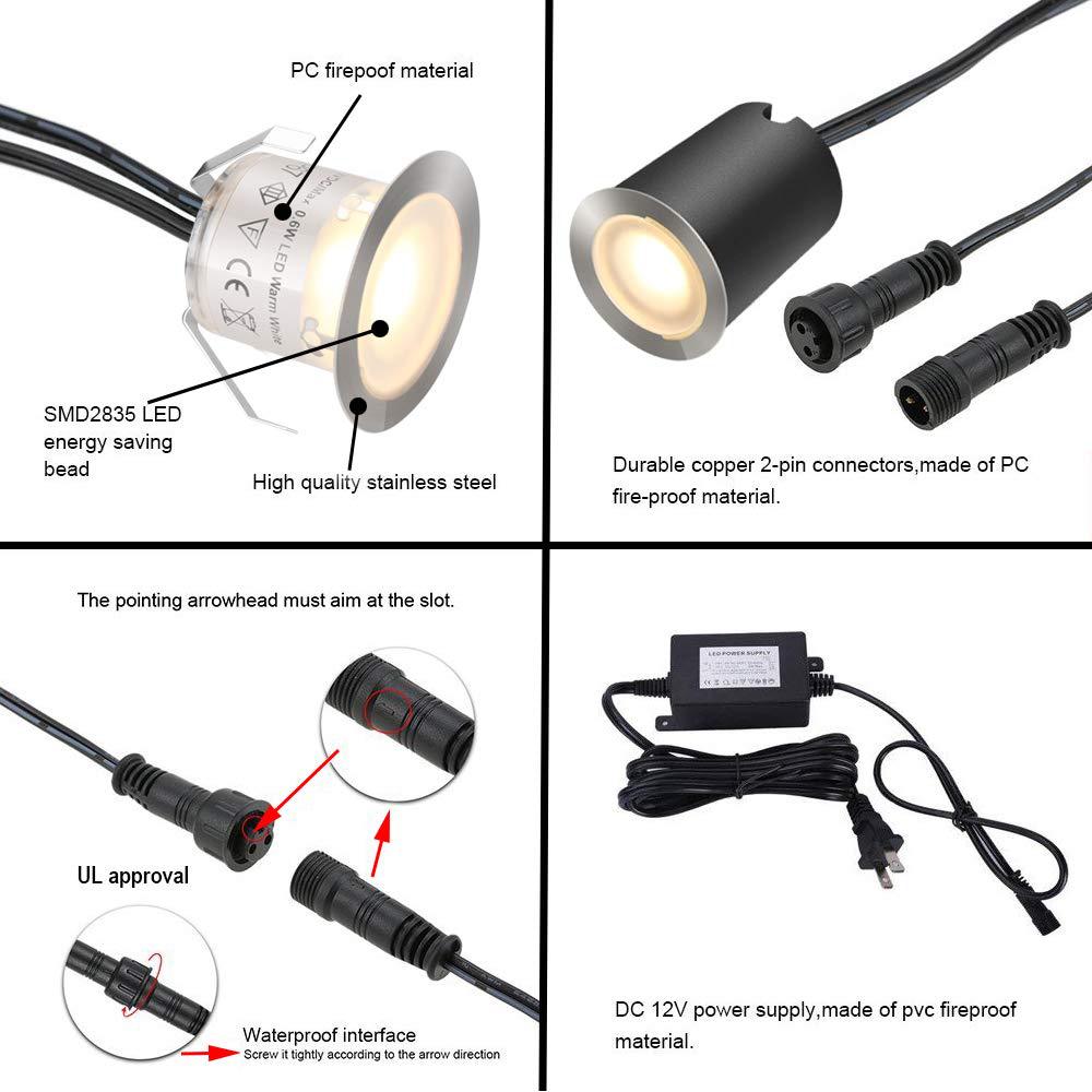 10er-Pack LED-Einbauleuchten-Kits für den Außenbereich, IP67 wasserdicht, mit schwarzer Schutzhülle, LED-Stufenleuchte für Garten/Hof/Stufen/Badezimmer/Küche