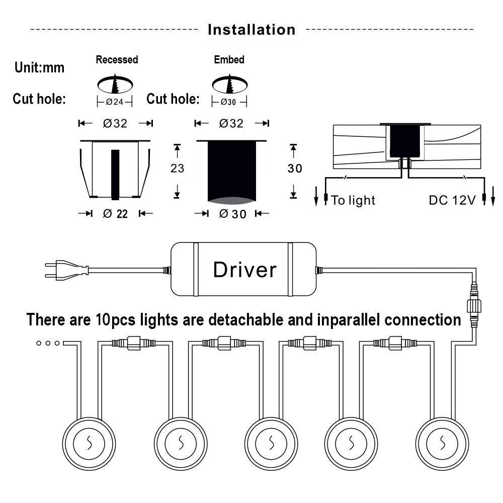 10er-Pack LED-Einbauleuchten-Kits für den Außenbereich, IP67 wasserdicht, mit schwarzer Schutzhülle, LED-Stufenleuchte für Garten/Hof/Stufen/Badezimmer/Küche