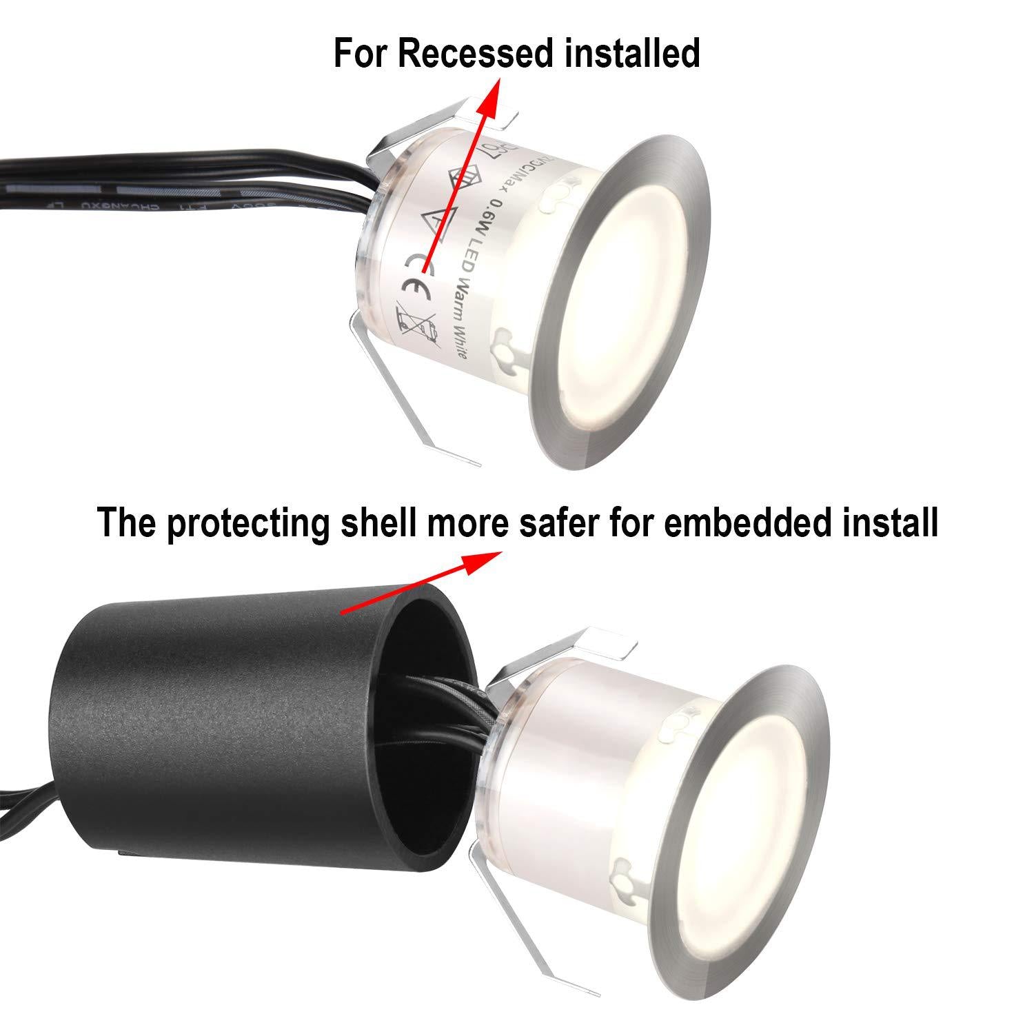 10er-Pack LED-Einbauleuchten-Kits für den Außenbereich, IP67 wasserdicht, mit schwarzer Schutzhülle, LED-Stufenleuchte für Garten/Hof/Stufen/Badezimmer/Küche