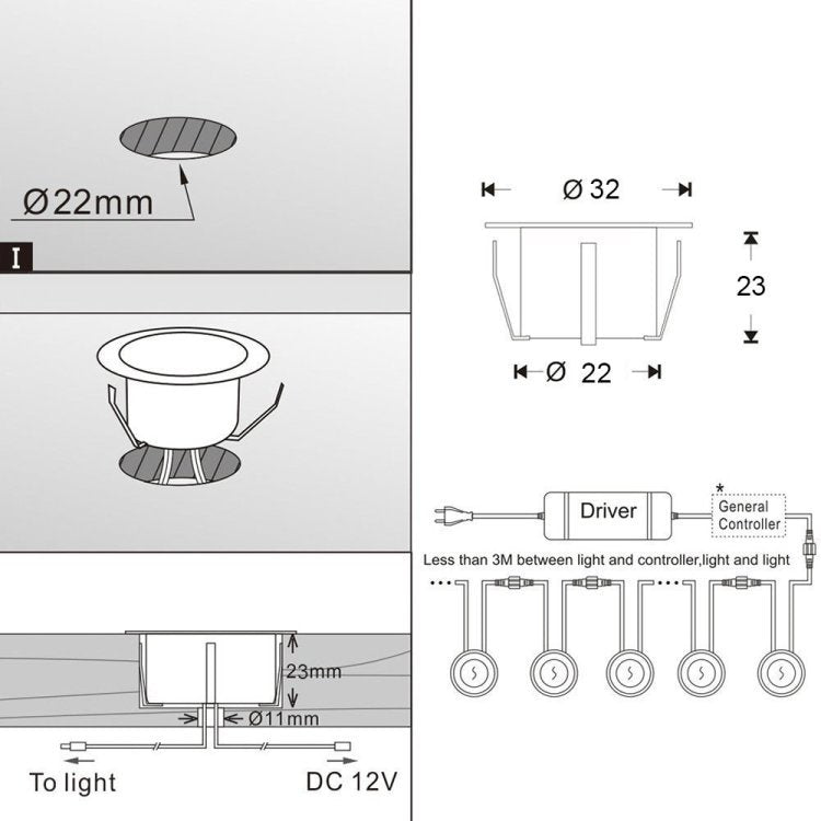 Lot de 16 spots LED encastrés pour terrasse, étanches IP67, pour jardin, cour, escaliers, salle de bain et cuisine