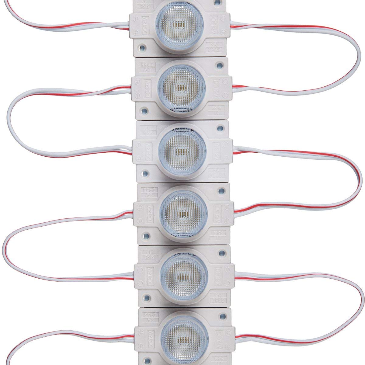 Lot de 20 modules LED avec lentille pour caisson lumineux, DC12 V, 110 lm, 1,5 W, étanches IP65, avec ruban adhésif au dos